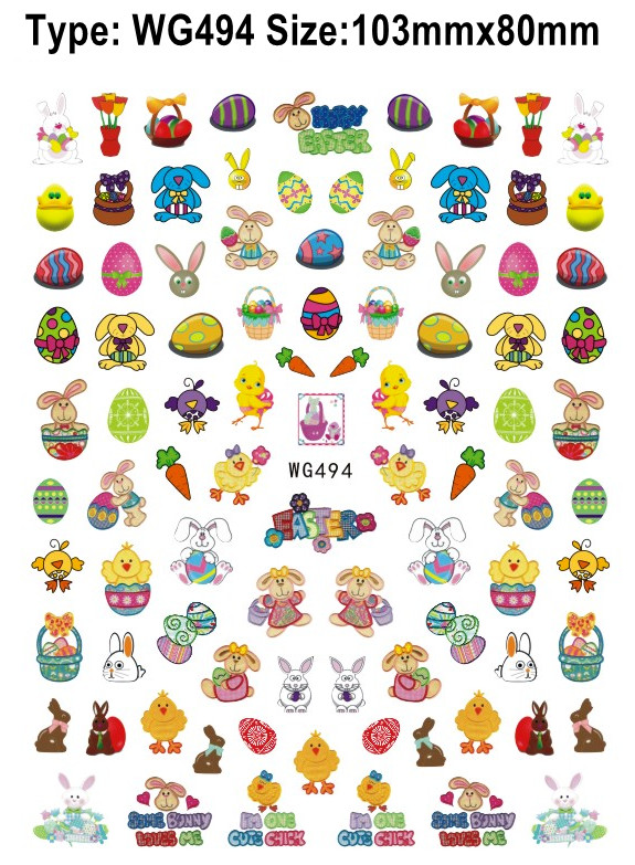 Happy Easter Day Nail Sticker Eggs Bunny Rabbit Chick Basket Carrot Chicken