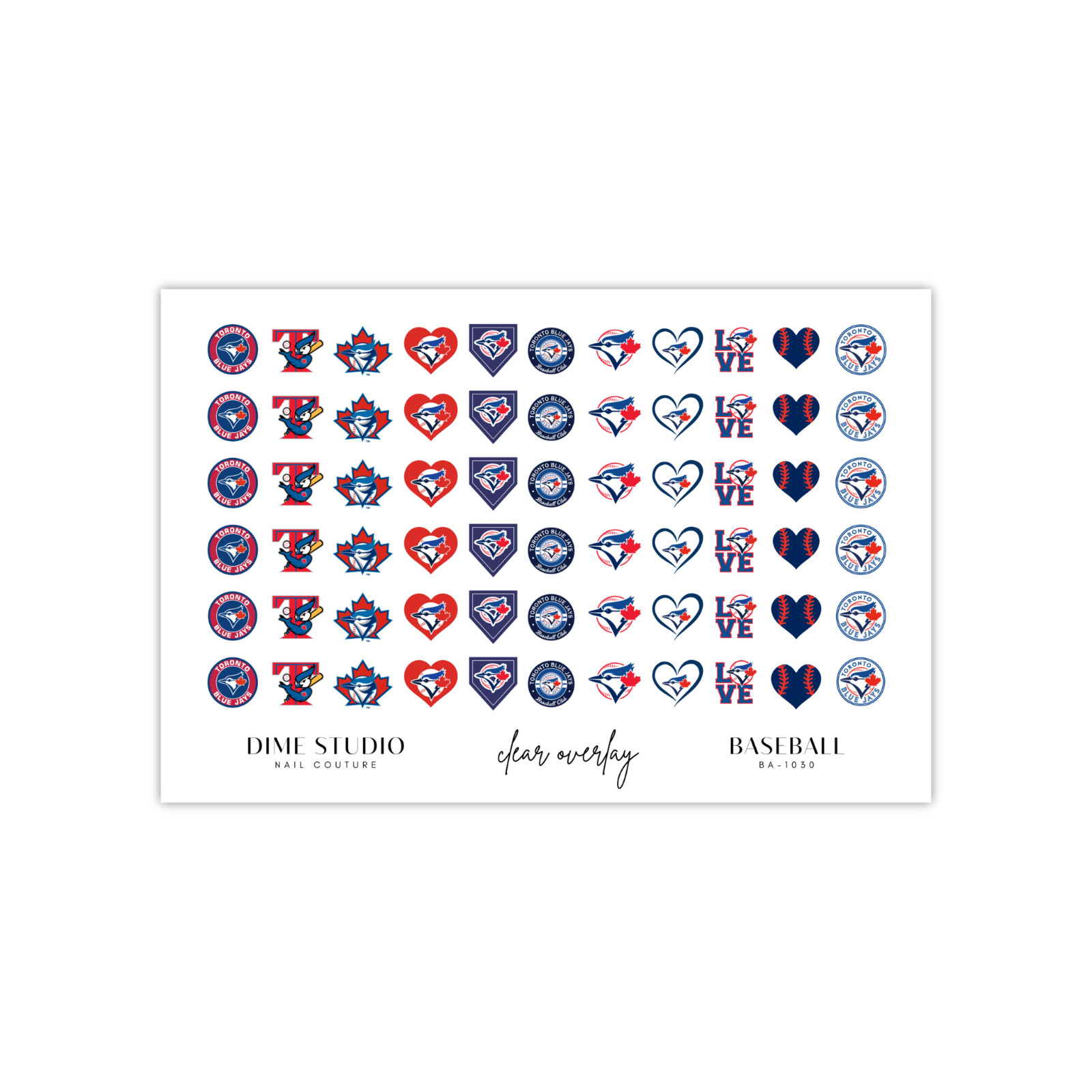 Toronto Blue Jays Baseball Nail Decals Water Transfer Clear Overlay