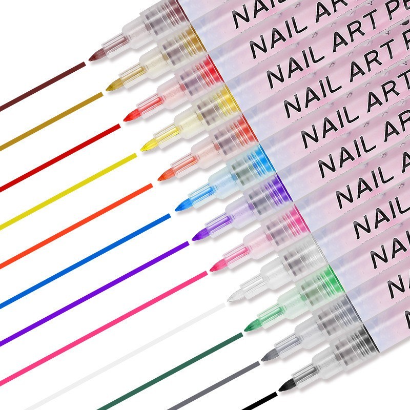 12Pcs Nail Pen Art Marker Set DIY 3DExtra Fine Tip Graffiti Drawing Embellishing