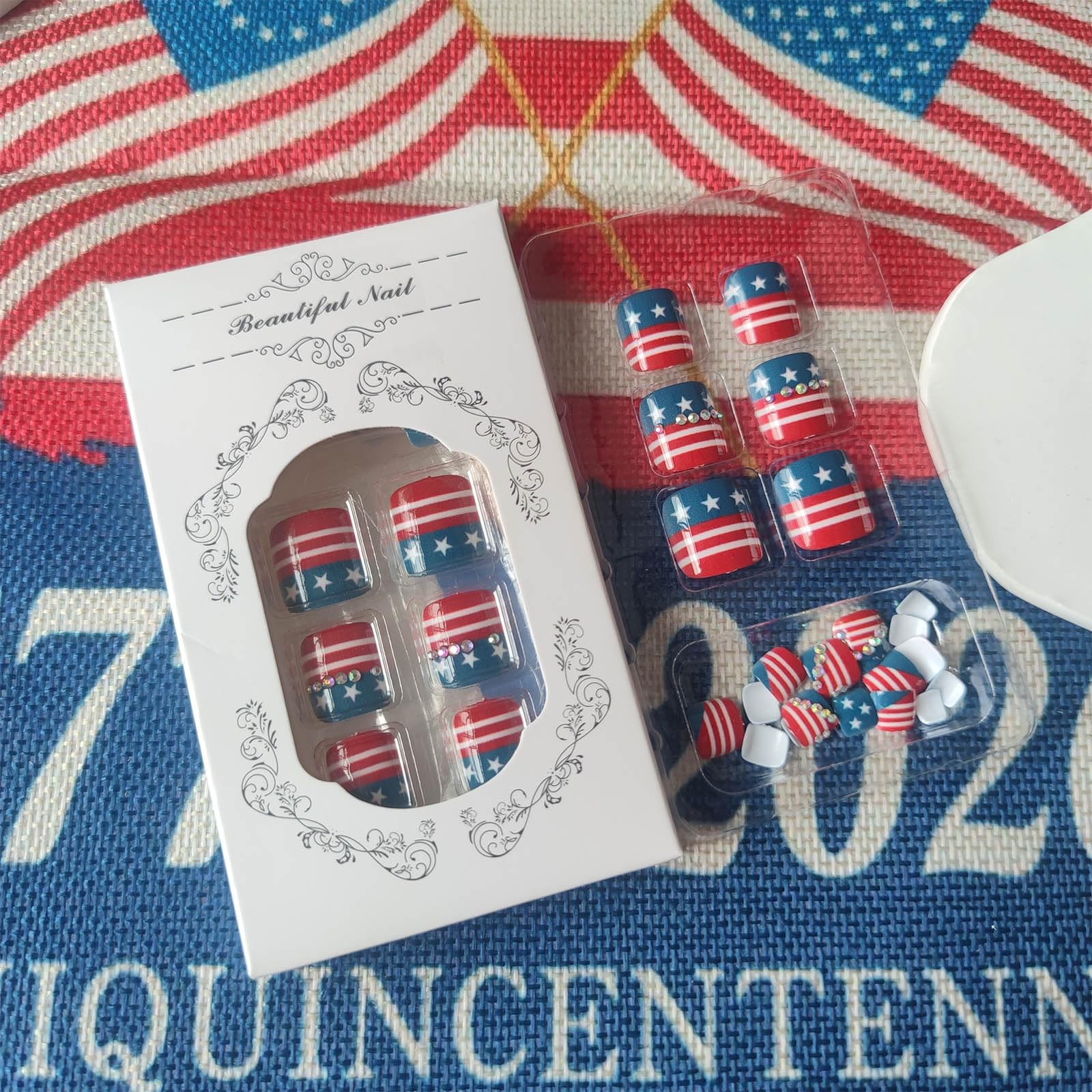 Independence Day Acrylic False Toenail American Flag Fake Toenails 24 Pcs 4th…