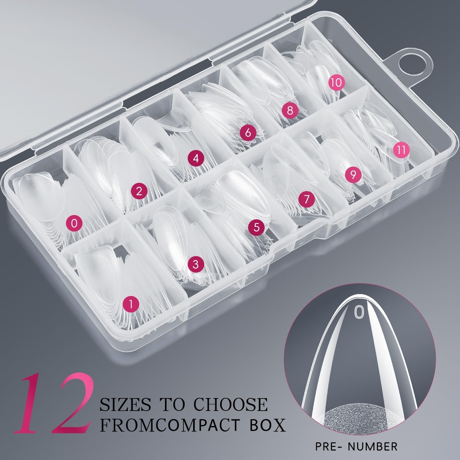 Professional 240Pcs Soft Gel Almond Nail Tips in 12 Sizes with Half Matte Finish