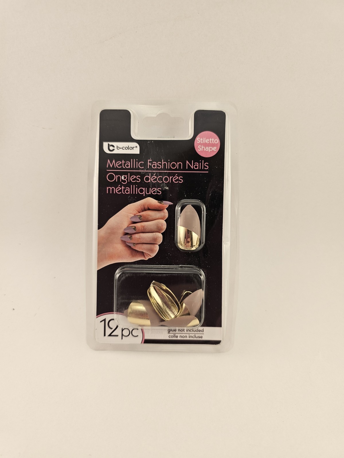 b-color Metallic Fashion Nails – 12pcStiletto shape press-on nails