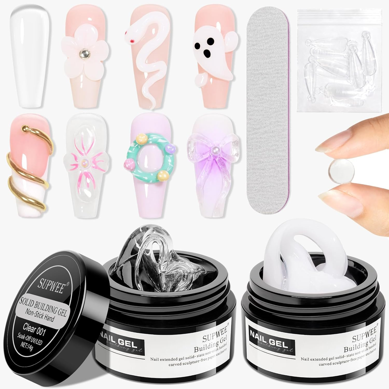 3D Nail Art Gel Clear & White Solid Builder Gel Carving,Decoration,DIY Manicure