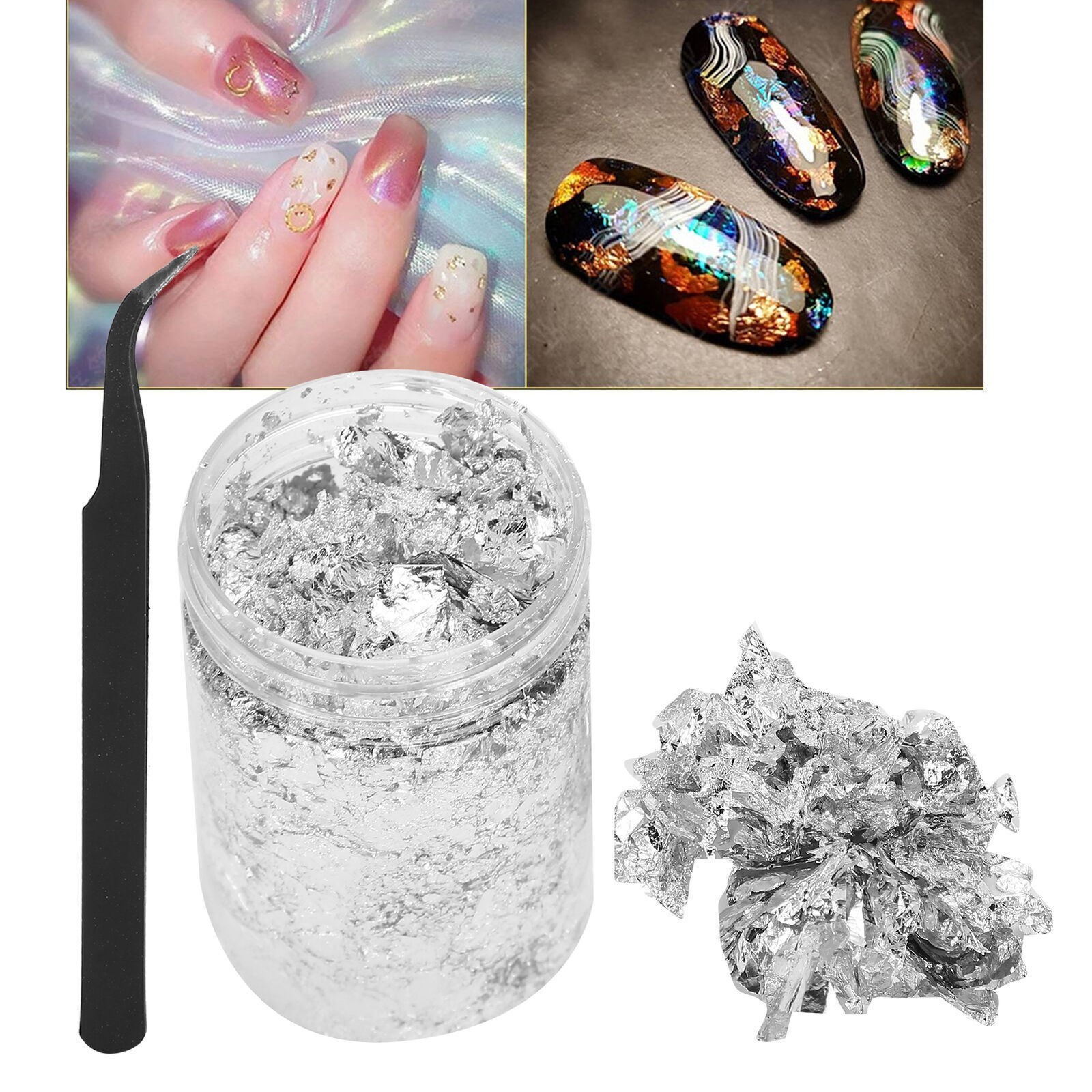 Nail Art DIY Gold Flakes Shiny Silver Foil Glitter Decoration Manicure Tool