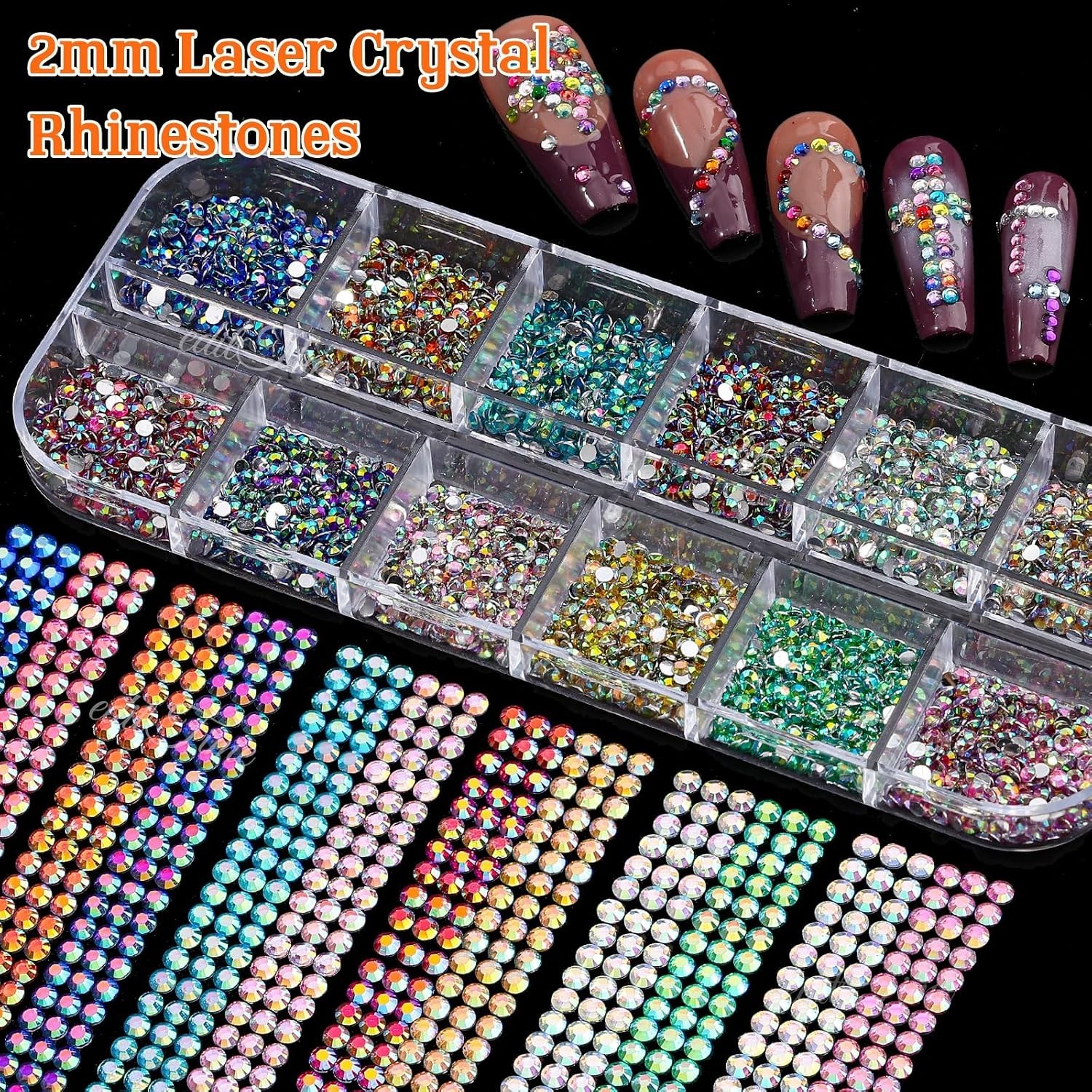 20000pcs 2mm Sparkling Crystal Nail Rhinestones Kit with Tools for Glamorous Art