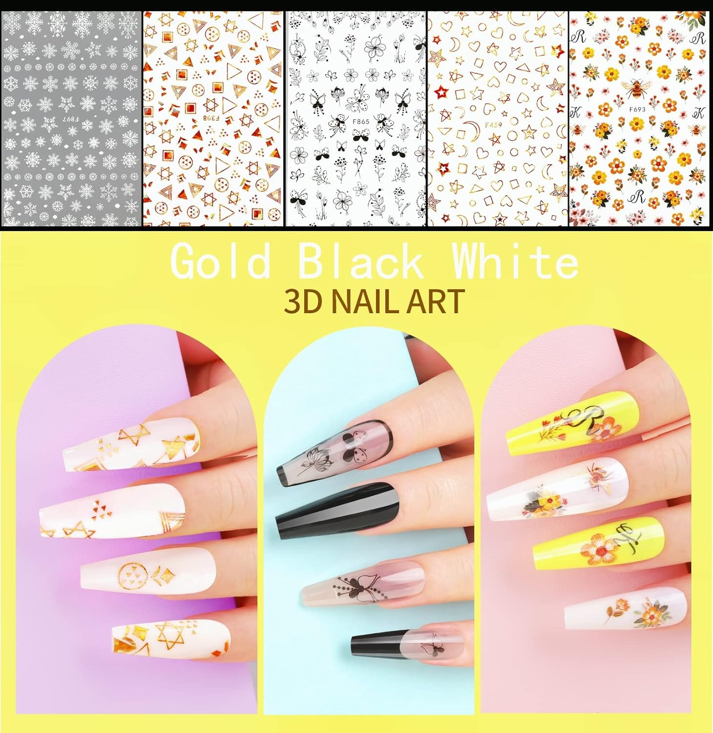 12 Hojas Para Uñas Acrilicas Gel Calcomanias y 5 lentejuelas copos En Oferta US