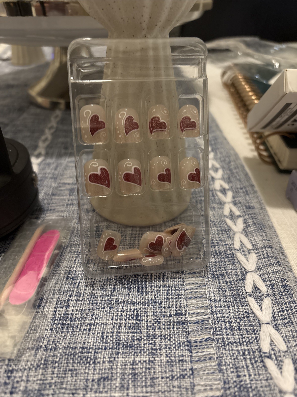 Set Of 2 Long And Medium Press On Nail Kits. With Predesigned Hearts