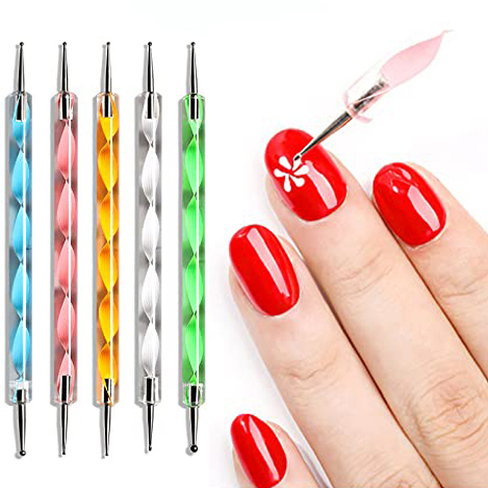 5 Pc 2 Way Dotting Pen Tool Nail Art Tip Manicure Kit UV Gel Nail Art Brushes US