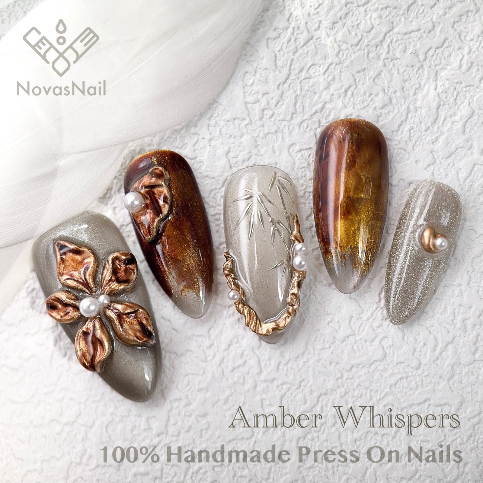 Elegant Bronze Almond Press-On Nails-Handmade Reusable False Nails-Luxury Nail