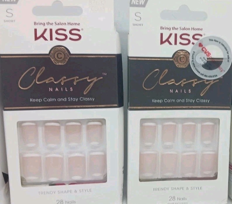 KISS Classy Nails Trendy short 28 Nails Each Pack pink variegated 2 packs 56 to