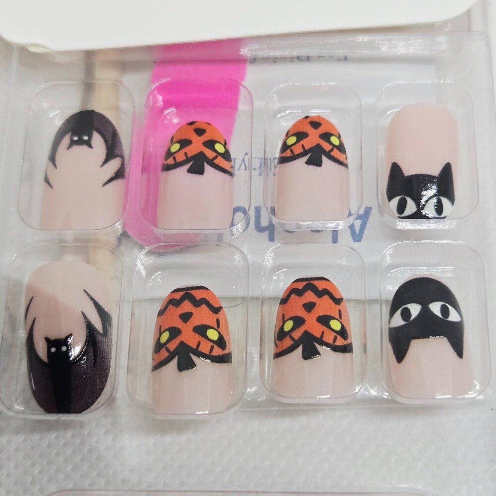 NIB SET OF 2 HALLOWEEN DECOR/PARTY PRESS ON NAILS, GHOSTS, PUMPKINS, 48 TOTAL