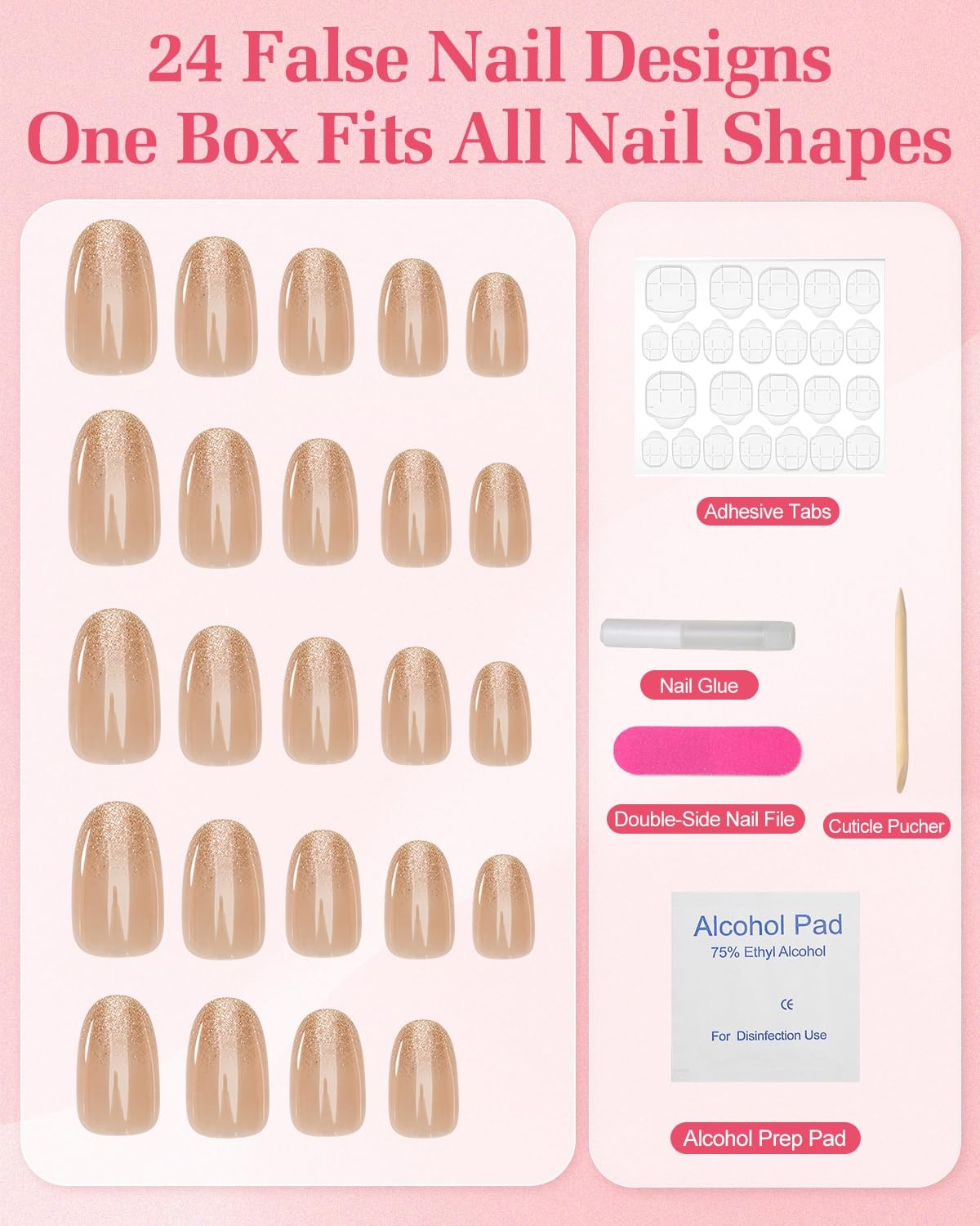 Skiennix Almond Press On Nails Gold Glitter Ombre French