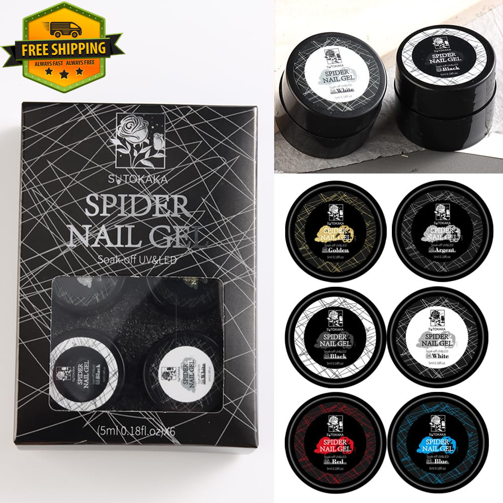 6 Colors Spider Gel Nail Art Set With Brush Elastic Drawing Polish DIY Manicure