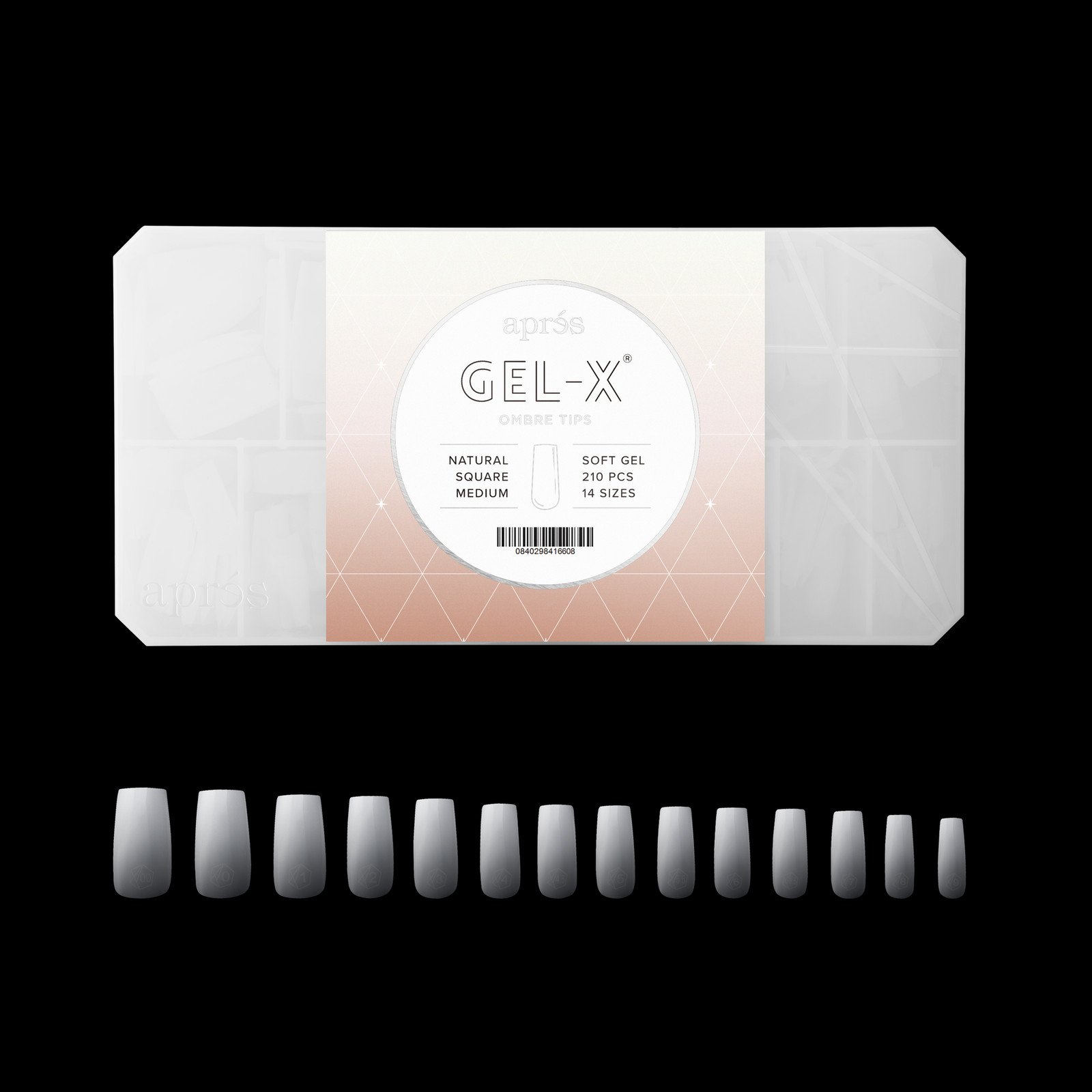 Apres Gel-X Ombre Natural Square Medium Tips Box 14 Sizes 210pc