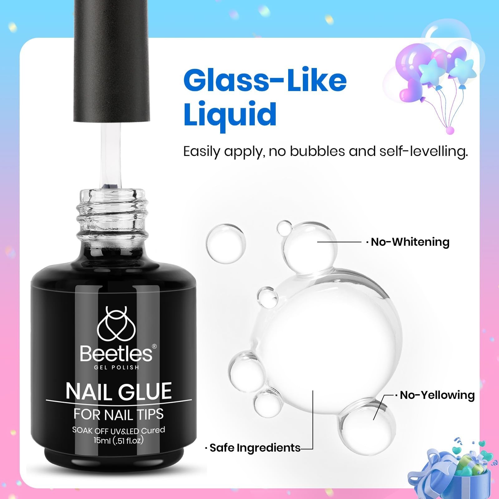 9 in 1 Gel Nail Glue Kit – 2x15ml Long Lasting Clear Acrylic Polish, UV Light Ne