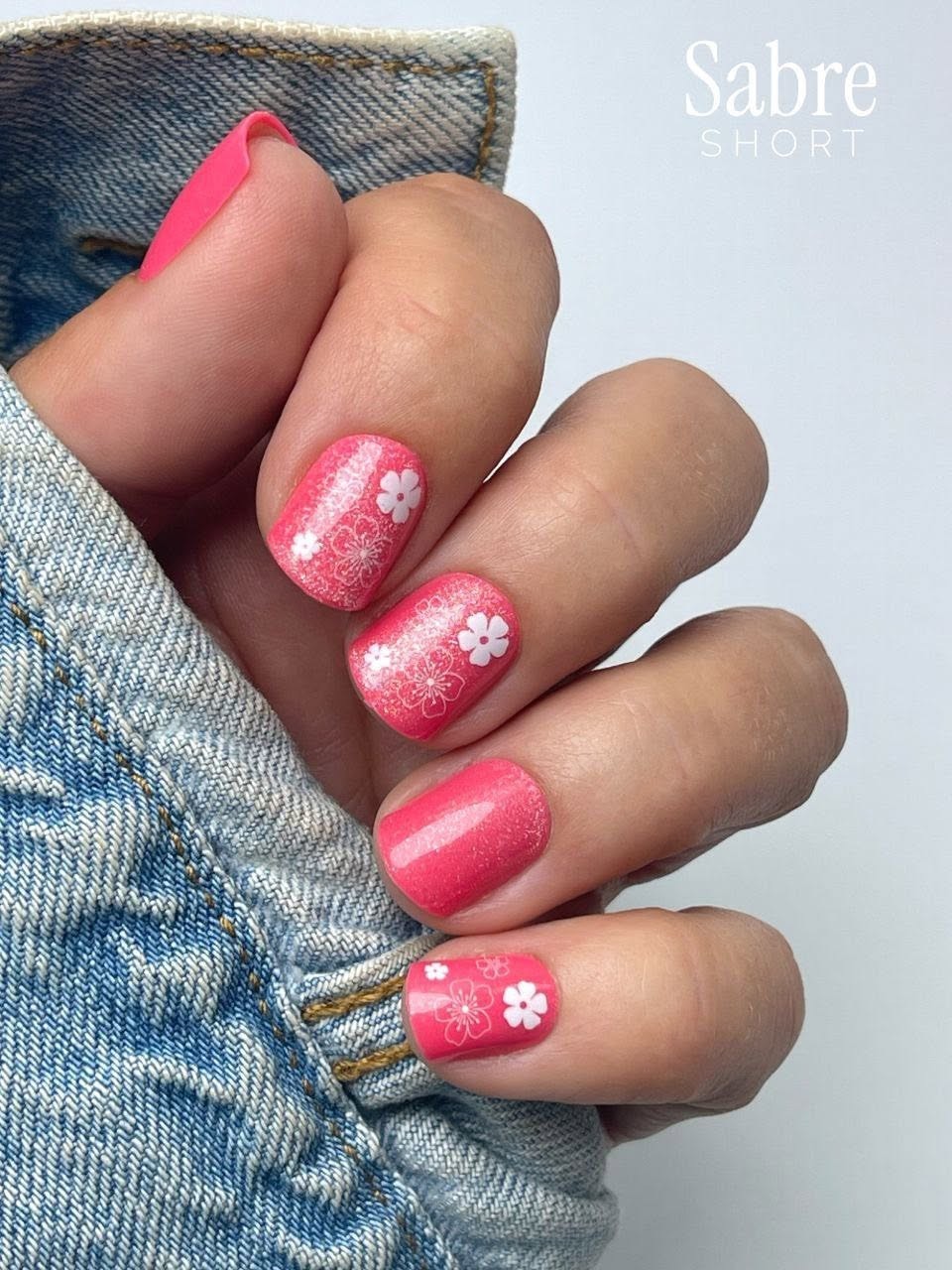 Red Aspen Press On Nails-My Time to Shine, Sabre- Short Square Flowers