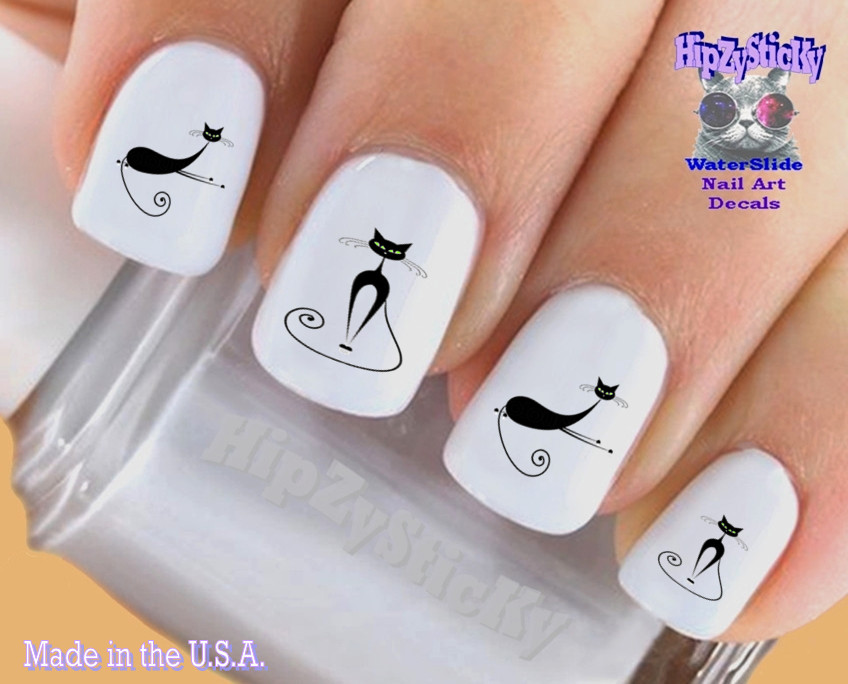 Nail Art 2091 CATS Black Skinny Cats Waterslide Nail Decals Transfers Stickers