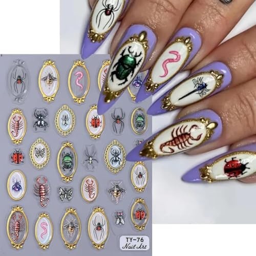 Spring Summer Nail Art Stickers 5D Embossed Insect Nail Decals Style-10