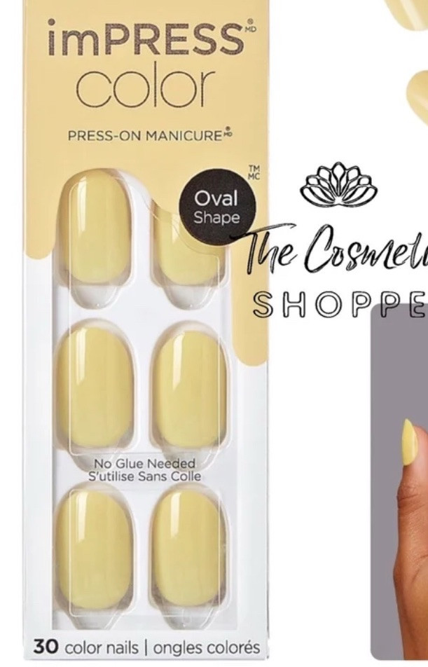 NEW KISS imPRESS Color Yellow Oval Press-On Nails Eggstra Special x 1