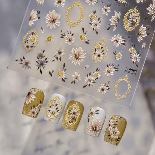 Flower Nail Stickers Daisy Nails Decals Self Adhesive Cute Floral Color A13