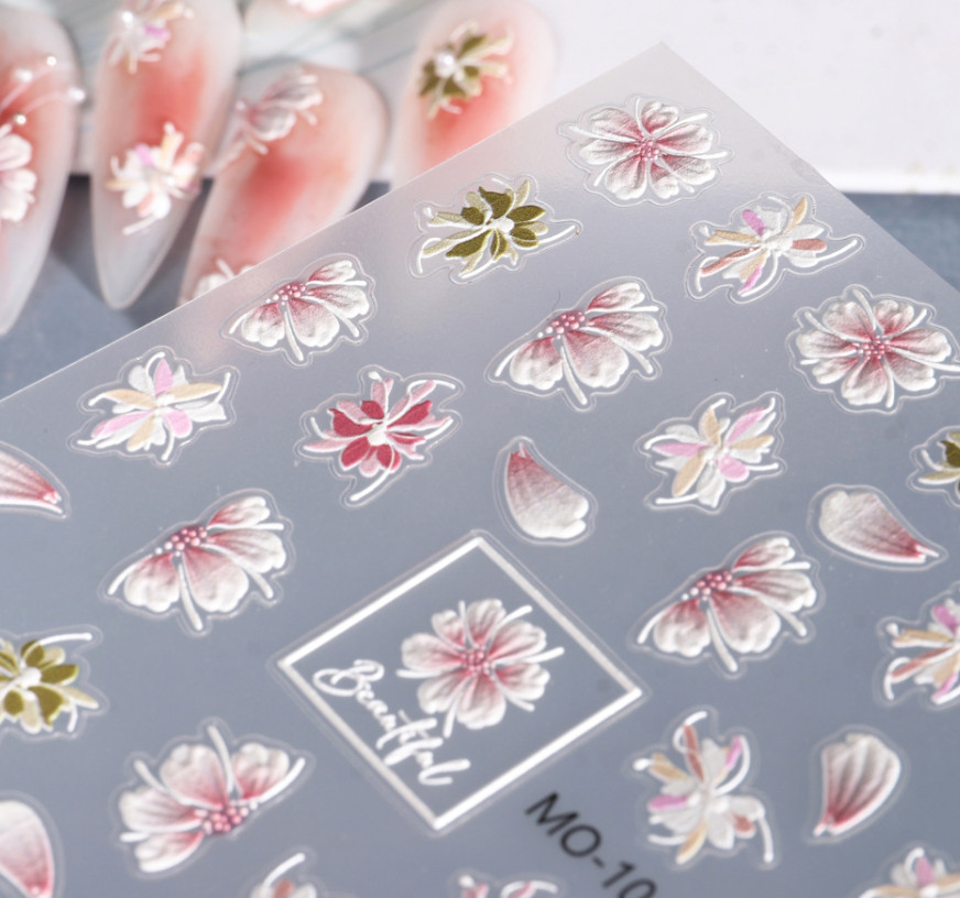5D Camellia Gradient Pink Nails Stickers Embossed Pentapetal Flowers Fairy NS49