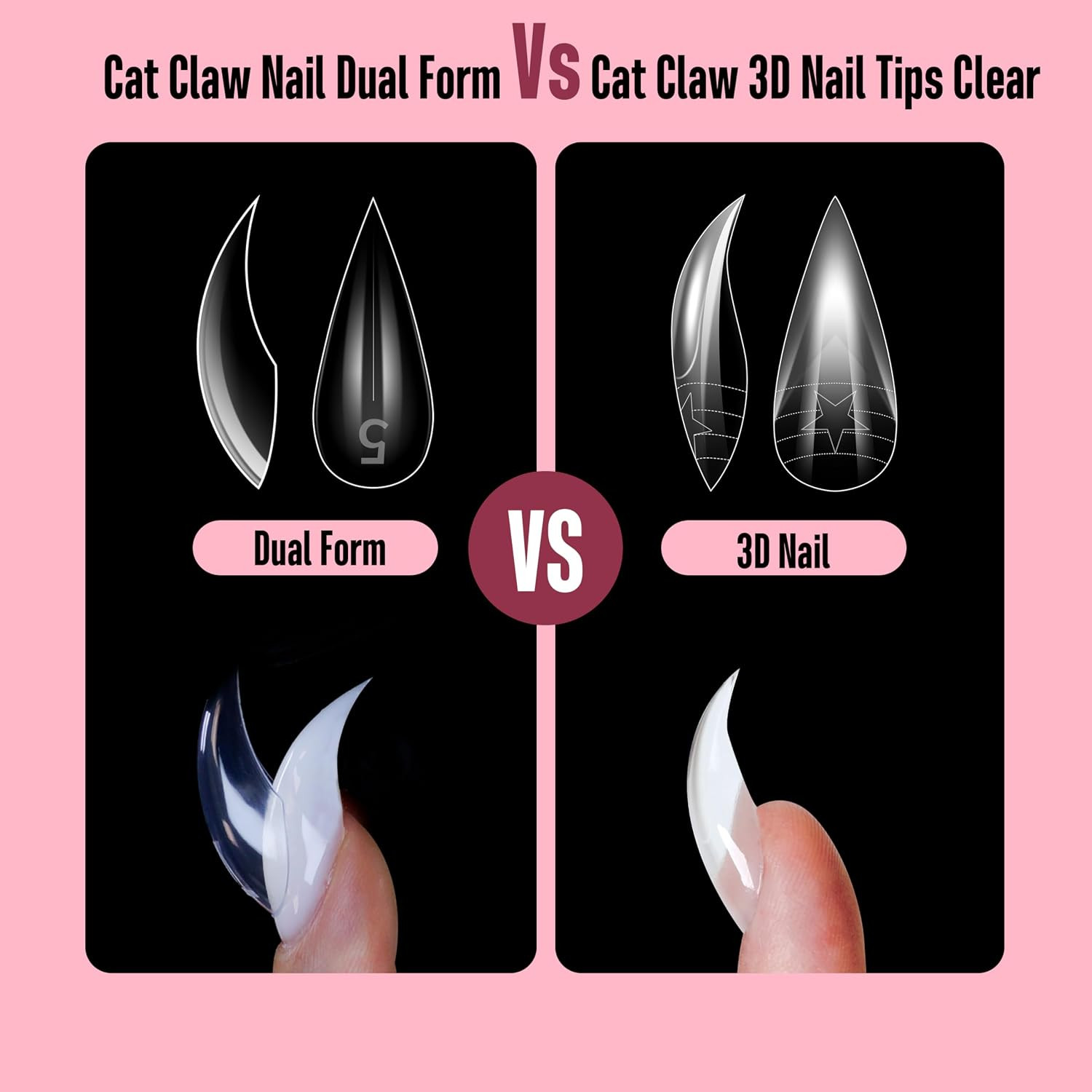 3D Cat Claw Nail Tips, 128Pcs Short Curved Stiletto Press on Nails with Built-In