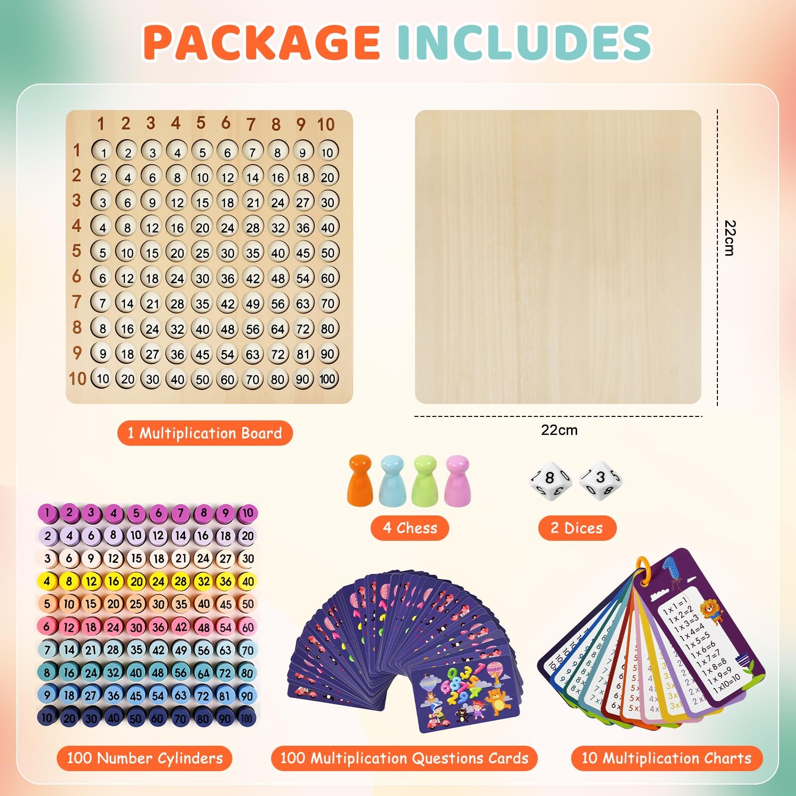BUZIFU Wooden Montessori Multiplication Board Game: Math 9.2 x 9.4 inches