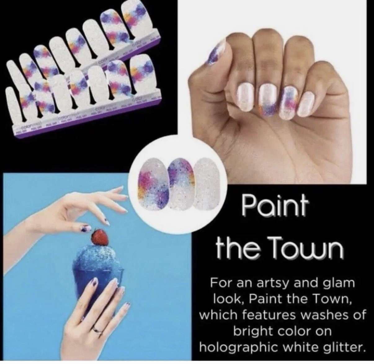 Color Street Paint the Town Holographic Nail Polish Strips Easy Peel FDG345