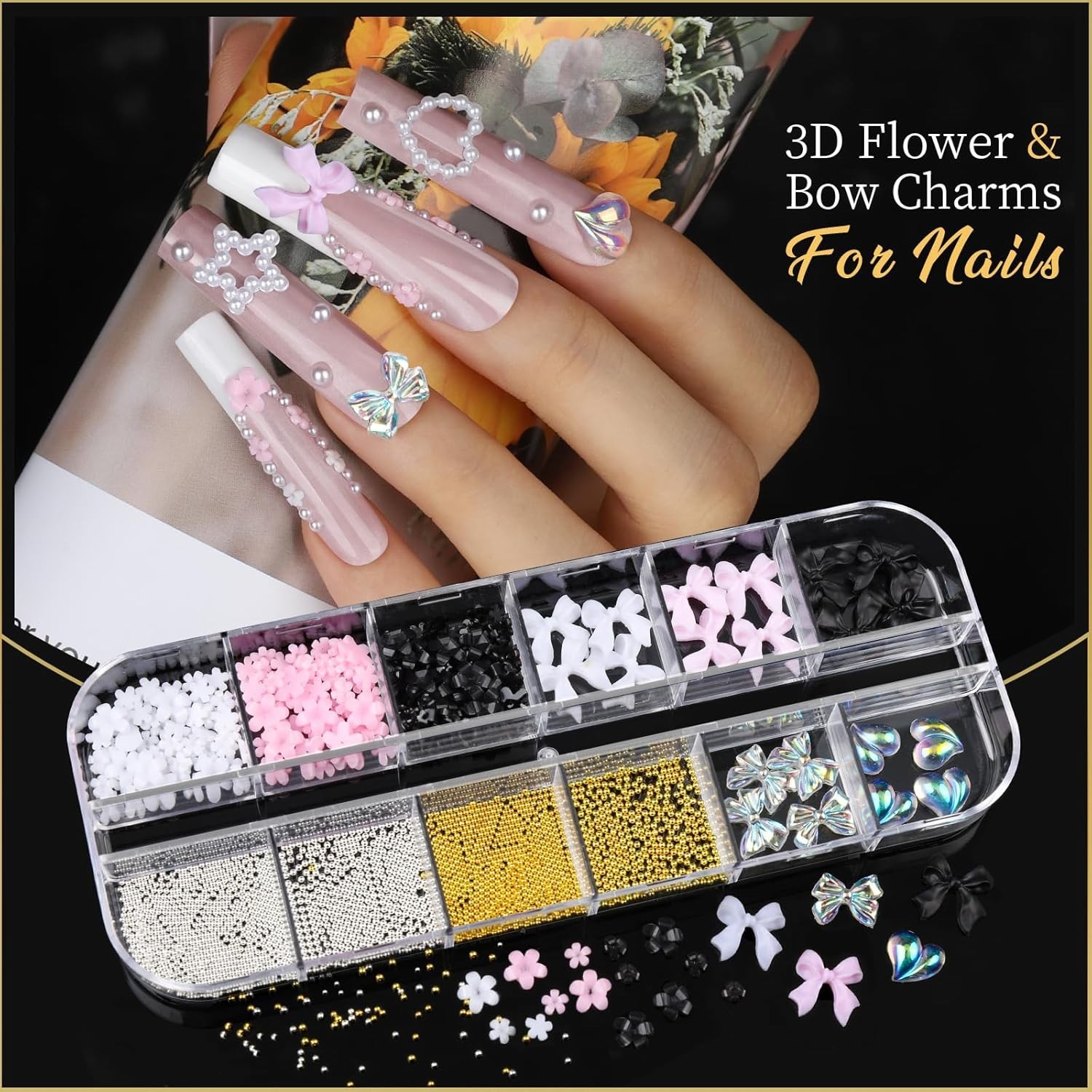 Teentior Nail Charms Nail Stickers with Nail Gems Kit, 8 Boxes Nail Art Rhine…