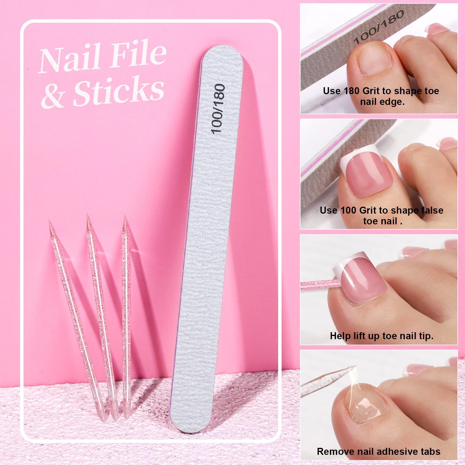 Teenitor Square Toe Nail Press Ons, 150pcs Large, Pink French with White