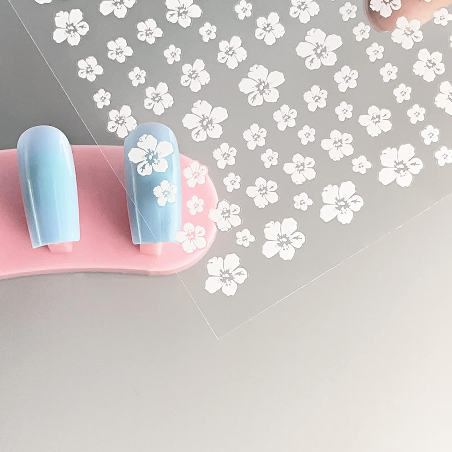 Transparent White Flower Nail Art Decal Stickers for Women Girls Fingernails Des