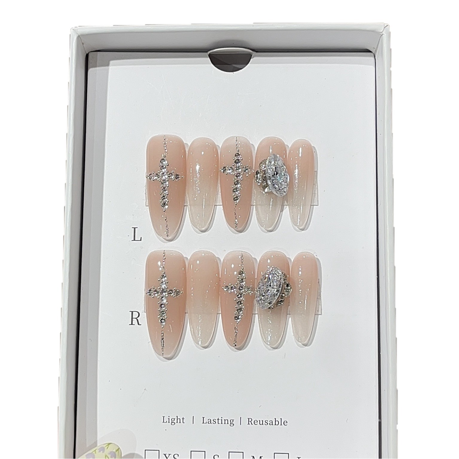 10Pcs Handmade Milky White Gradient Nails Cross Zircon Bridal Dating Style