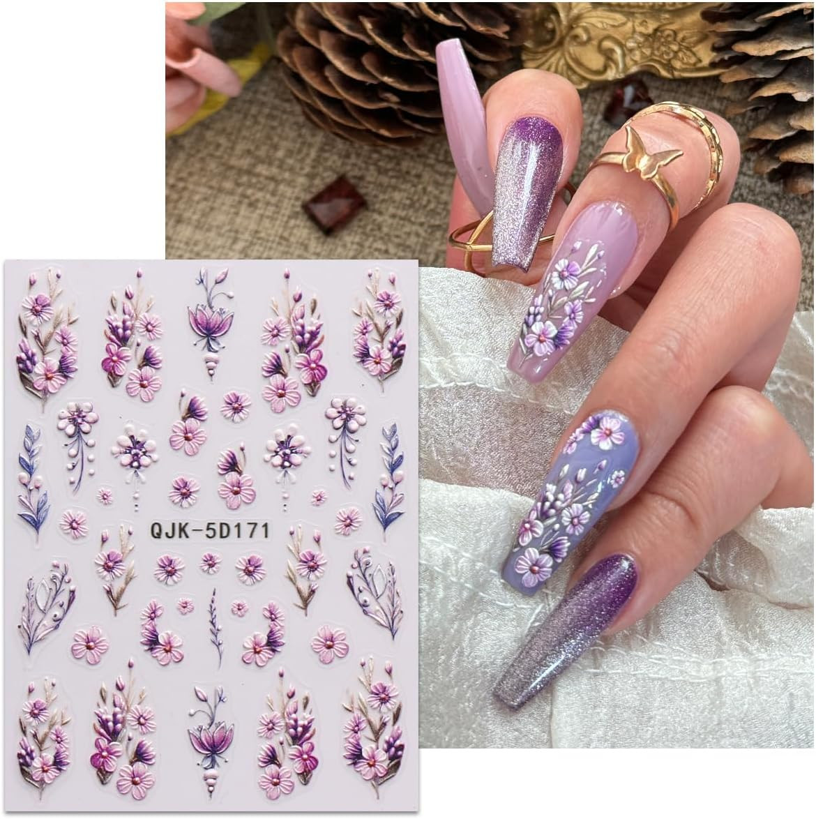 3D Embossed Flower Nail Art Stickers Decals Self-Adhesive 5D Spring