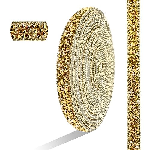 6 Yards Self Adhesive Gold Resin Rhinestone Ribbon Crystal Strips, Bling Gold 2