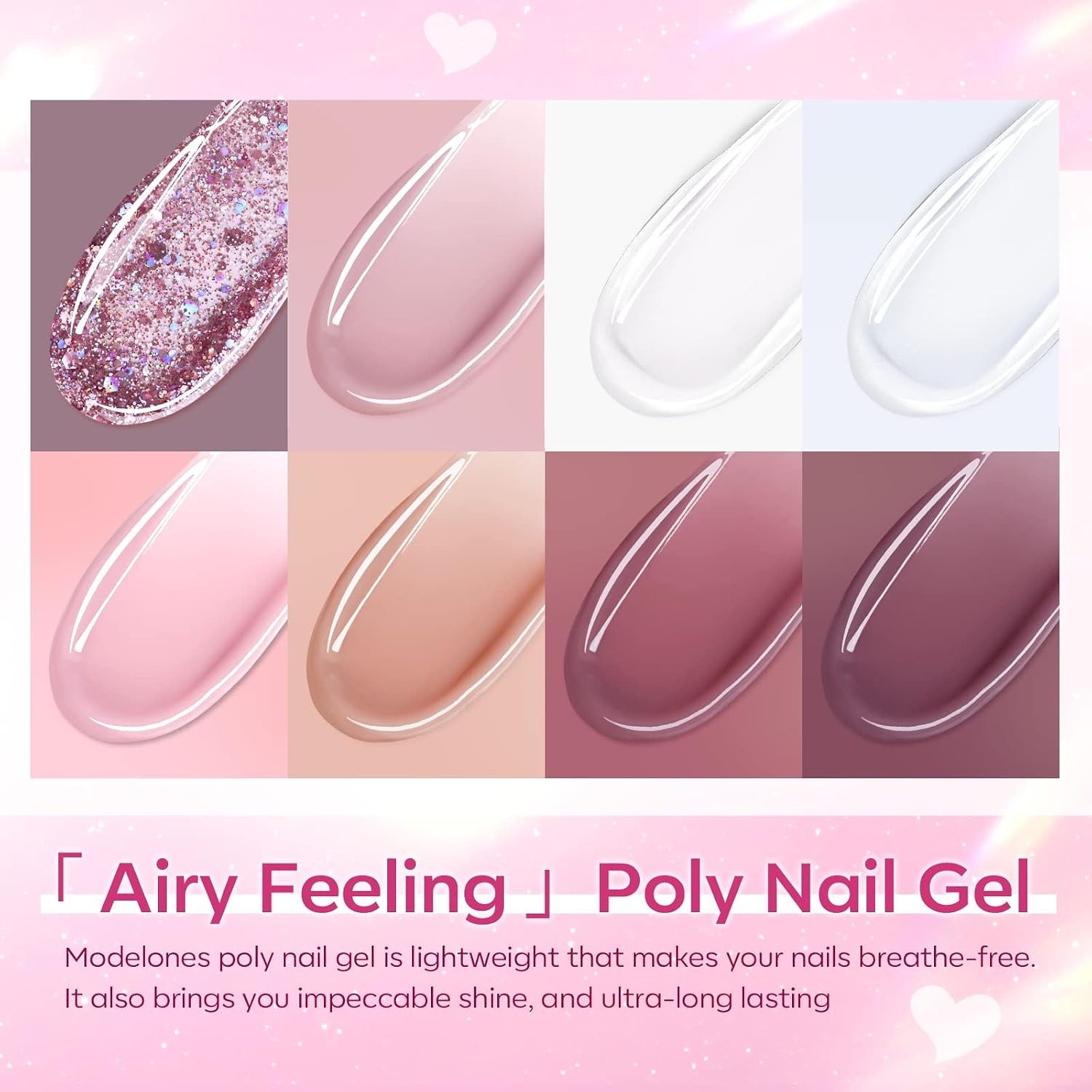 Poly Nail Gel Kit 8 Colors Rosy Pink + 48W Lamp
