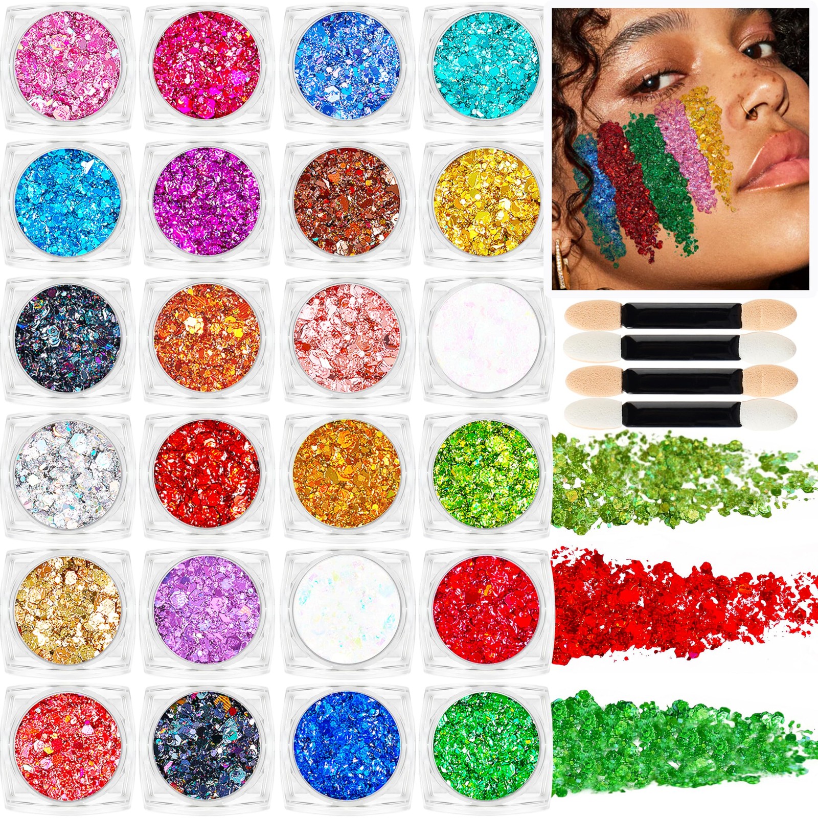 Face Body Glitter Gel, Chunky Face Glitter Makeup Kit, Sparkling 24 Colors Gl…