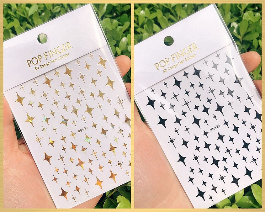 4 Pointed Star Nail Decal Sticker Christmas Star of Bethlehem Laser Gold Black