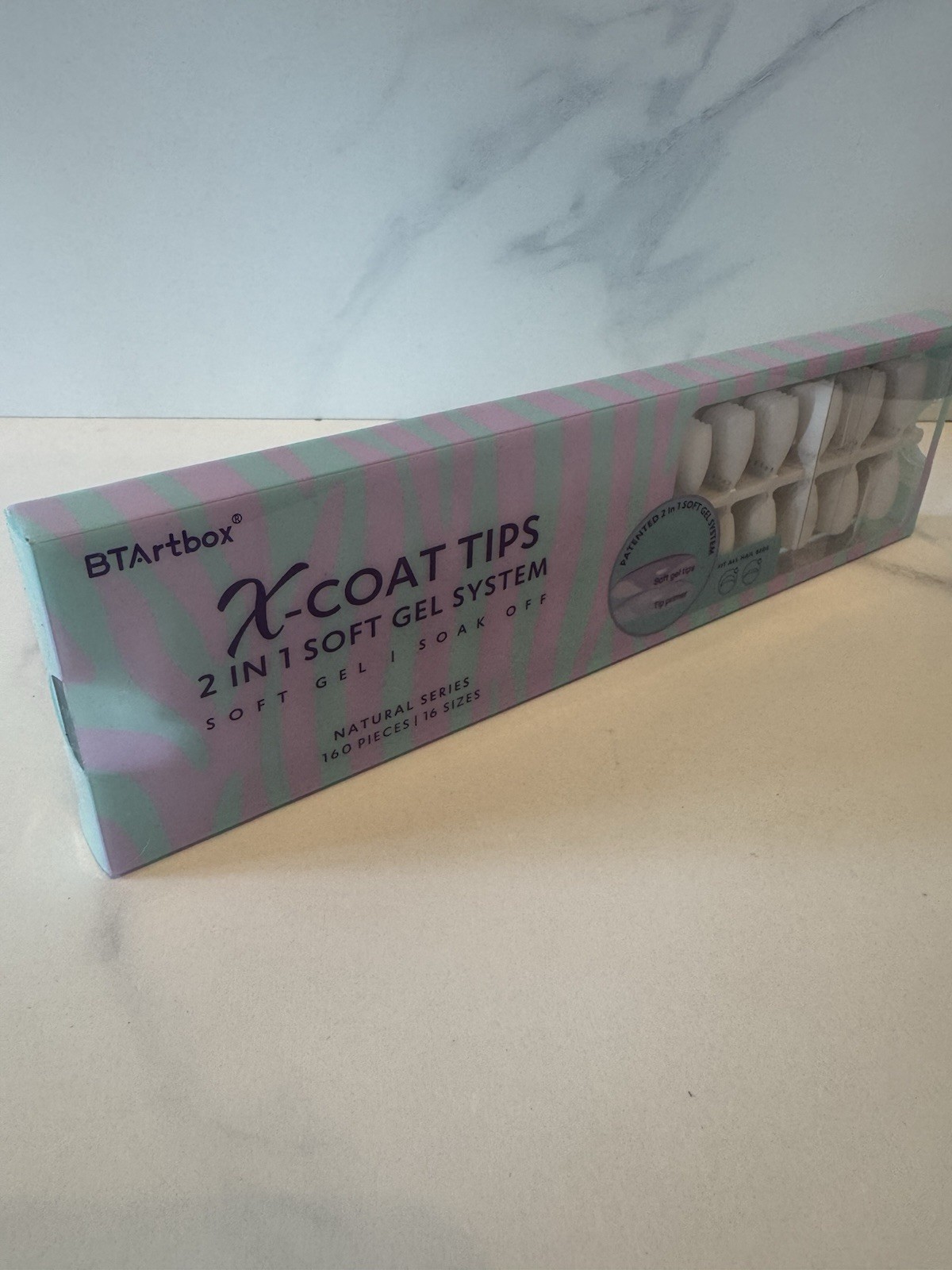 BTArtbox Nails X-Coat Tips 2 In 1 Soft Gel System Natural Series 160 Pc 16 Sizes