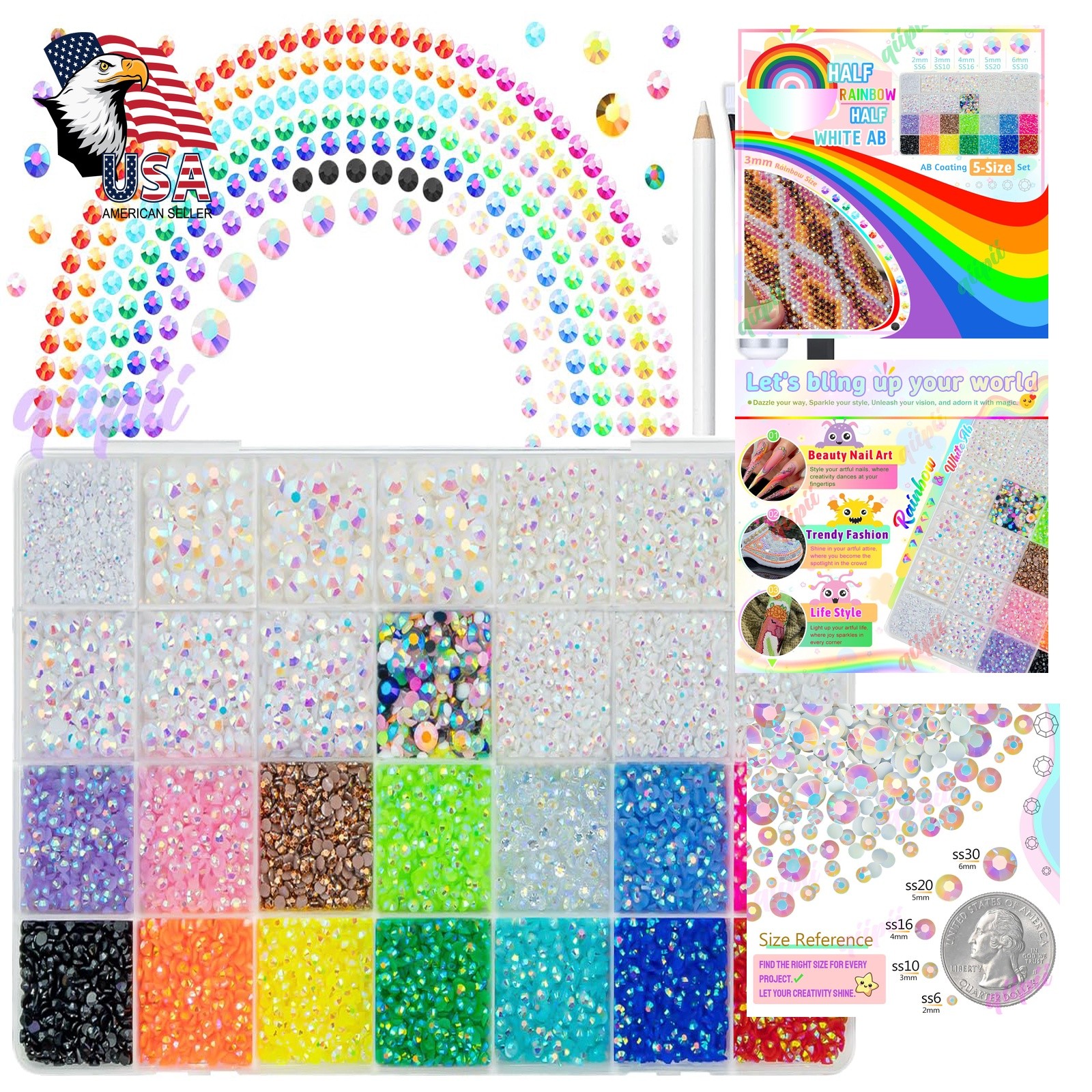 qiipii White AB Resin Rhinestones w/ B7000 Glue Jelly