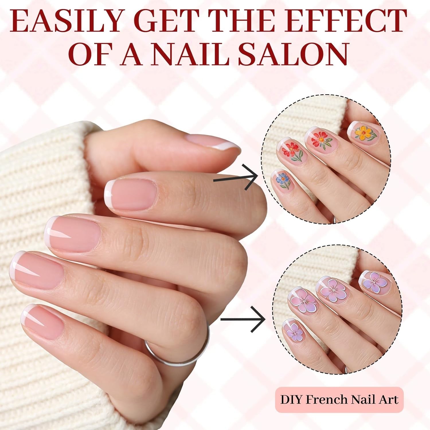 240 White French Tip Press-On Nails – Short Square Press-On Nails in 12 Sizes