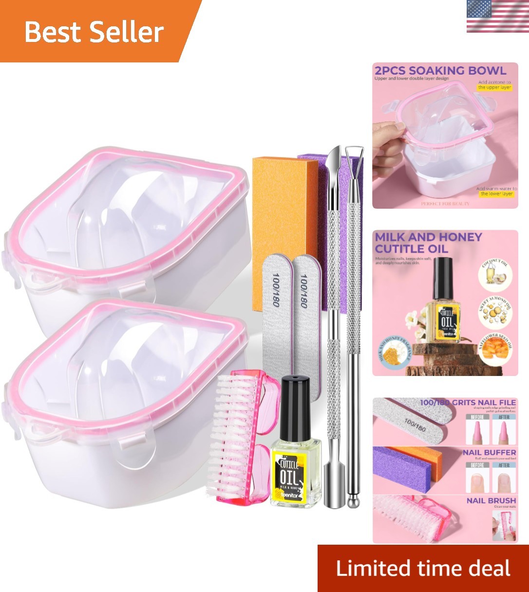 Elegant 10-Pc Nail Soaking Bowl & Cuticle Care Set for Ultimate Nail Pampering