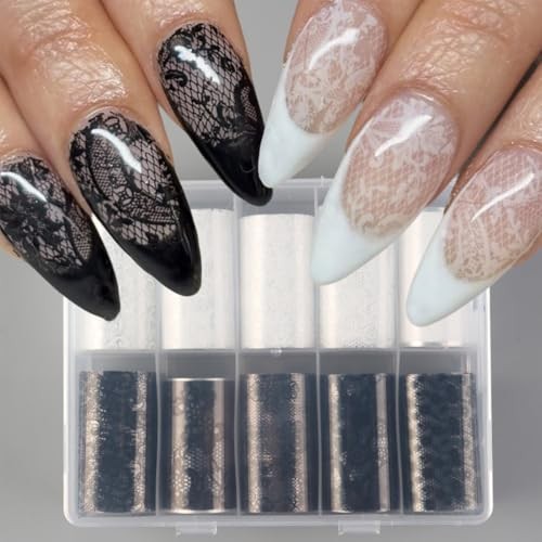 10 Rolls Lace Nail Foil for Nail Art Black White Flower Nail Art Flower-20