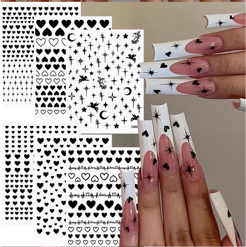 6 Sheets Set Heart Star Gold Silver Nail Art Sticker Decoration Manicure NS53