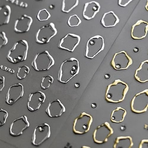2 Sheets Metallic Nail Stickers Gold Silver Irregular Metallic Irregular Line-5