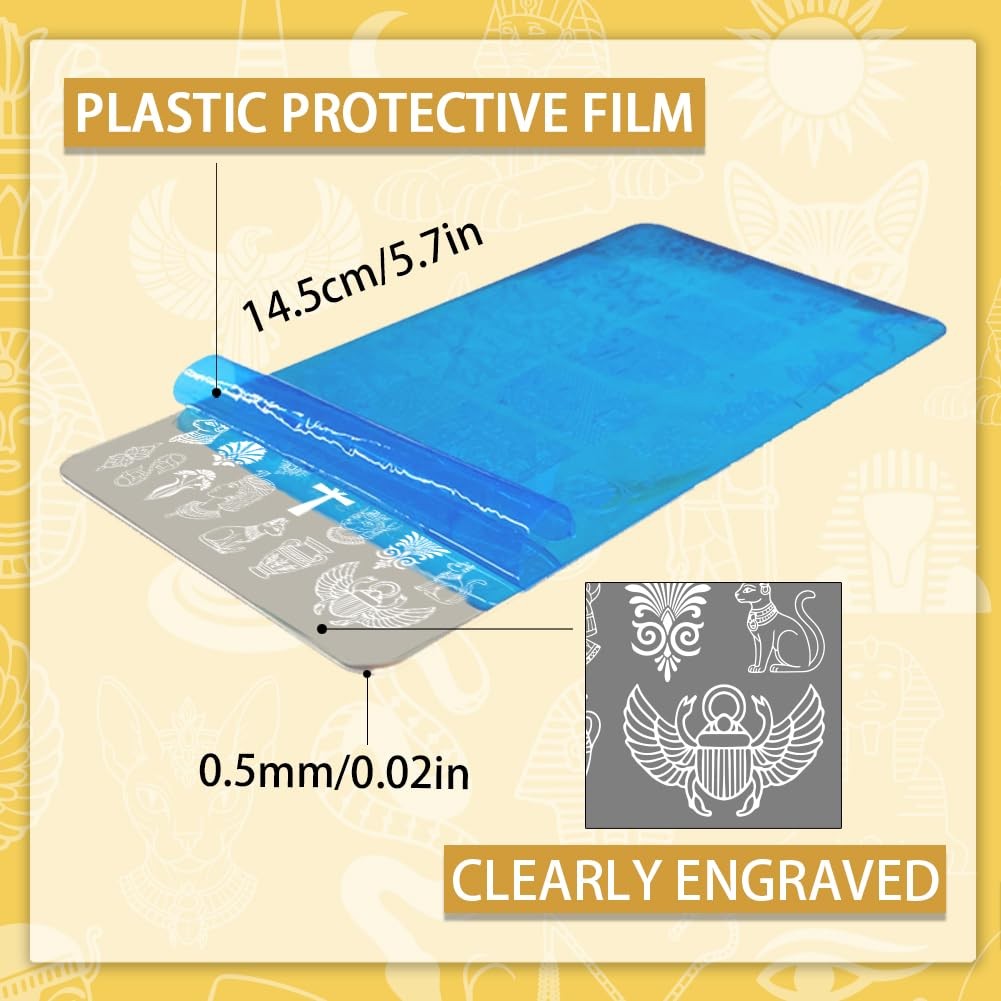 2pcs Egyptian Elements Nail Stamping Plates Cats Snakes Nails Art Stencils Ph…