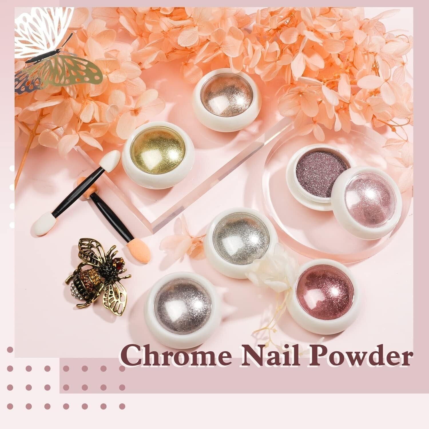 Holographic Glitter Nail Chrome Powder Rose Gold Chrome Nail Powder