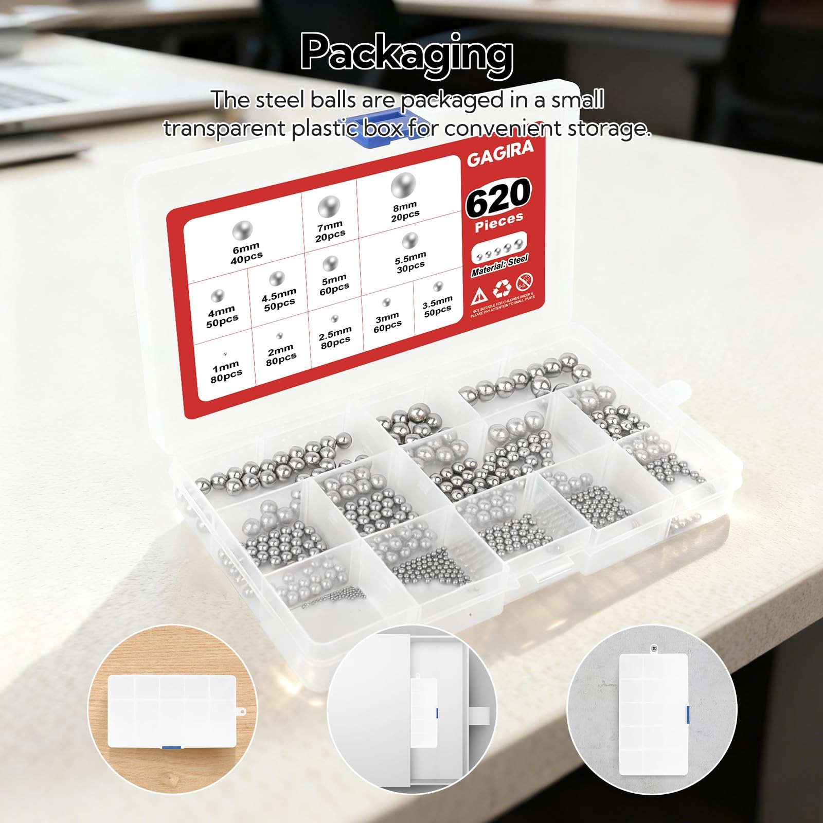 620Pcs 12 Size Bearing Ball 304 Stainless Steel Precision Balls Assortment
