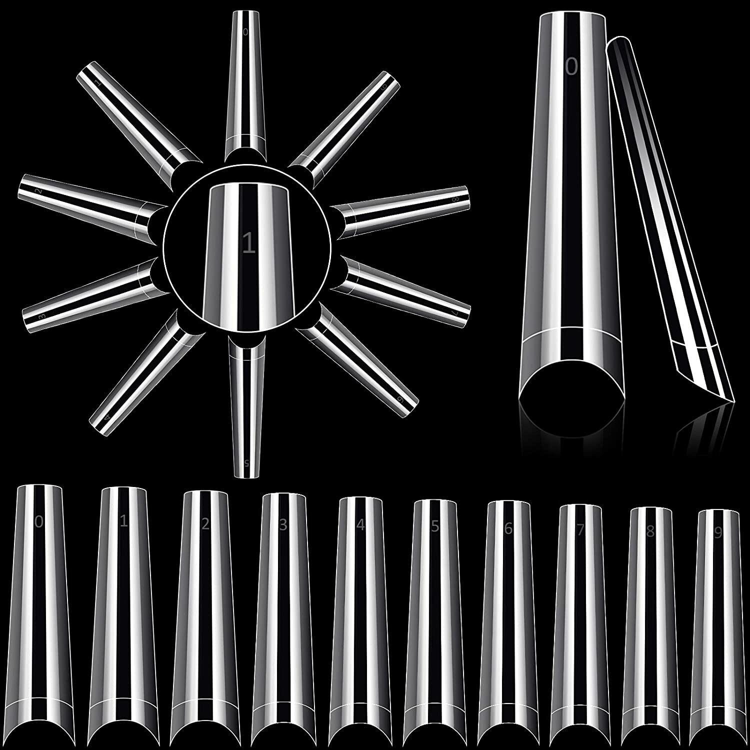 XXL, XXXL No C Curve Coffin, Square, Stiletto Acrylic Nail Tips Fast Shipping