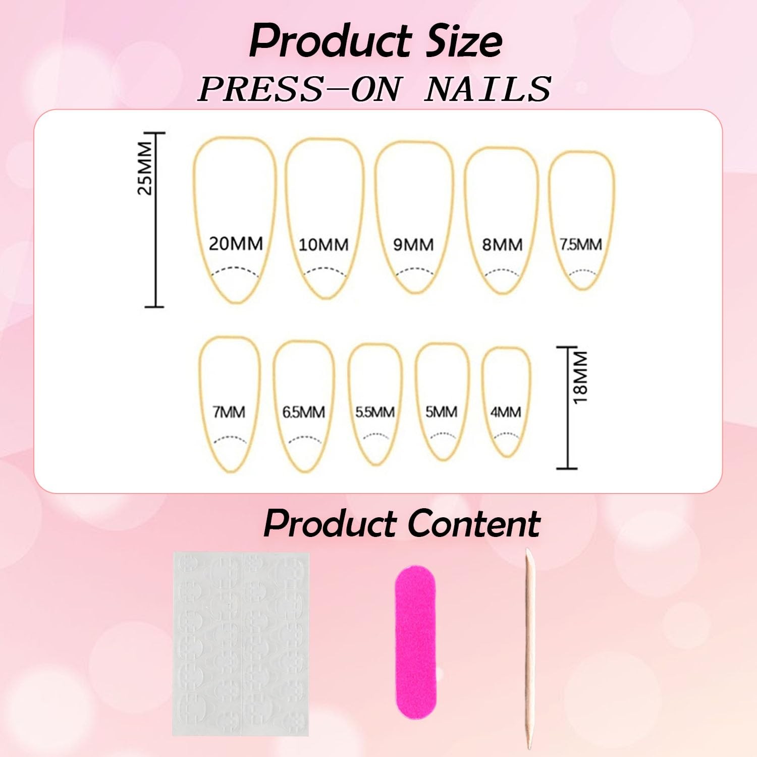 Almond Press on Nails Medium Glue Gold French Fake Medium, Gold-2