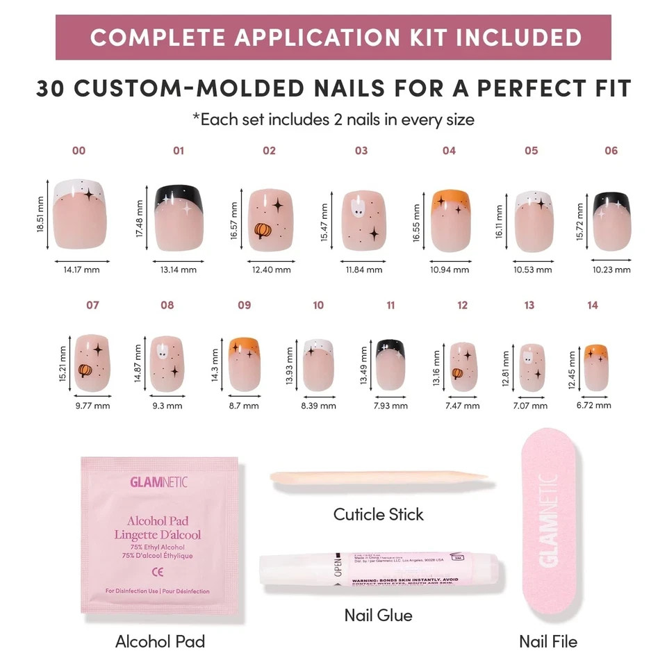Glamnetic Press On Nails – Tiny Pumpkin | Short Squoval French Tip 15 Sizes – 30